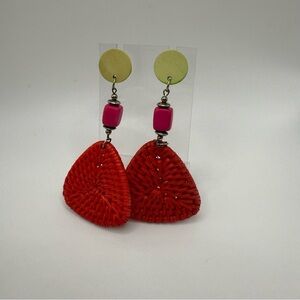Long Red, Yellow, and Pink Woven Vintage Earrings